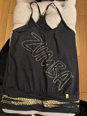 Zumba Fitness Black Tank with Gold Logo and Trim